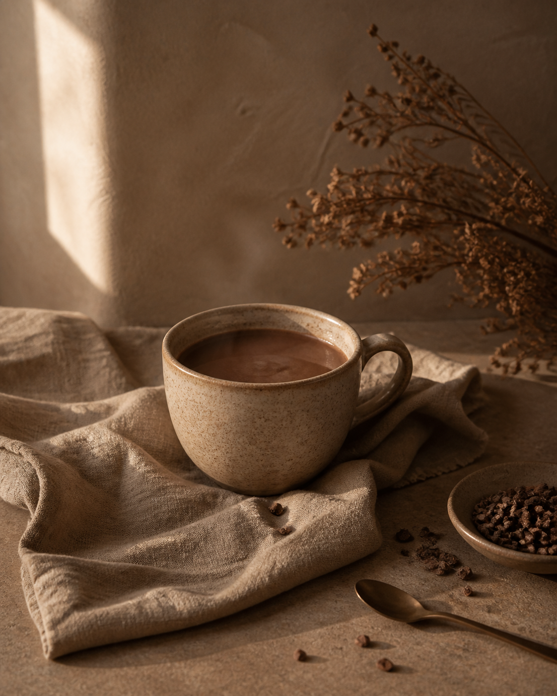 A warm mug of cacao for an evening ritual